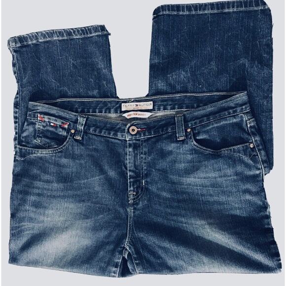 TOMMY HILFIGER Jeans Womens 36X24 Hipster Boot Whiskered Blue Stretch Cropped - Picture 11 of 16